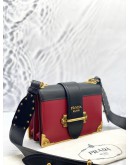 PRADA CAHIER SHOULDER AND CROSSBODY BAG IN BLACK WITH RED CALFSKIN LEATHER