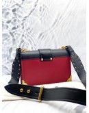 PRADA CAHIER SHOULDER AND CROSSBODY BAG IN BLACK WITH RED CALFSKIN LEATHER