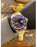 ROLEX SUBMARINER DATE HALF 18K 750 YELLOW GOLD REF 16613 BLUE DIAL 40MM AUTOMATIC WATCH
