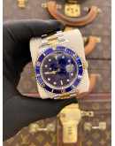 ROLEX SUBMARINER DATE HALF 18K 750 YELLOW GOLD REF 16613 BLUE DIAL 40MM AUTOMATIC WATCH