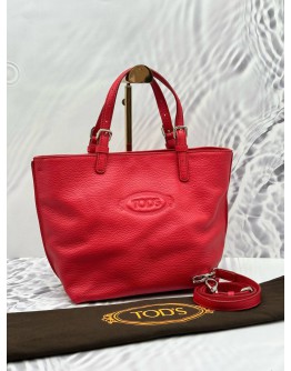 (UNUSED) TOD’S TOTE TOP HANDLE AND SHOULDER BAG IN RED PEBBLED LEATHER (UNUSED) TOD’S TOTE TOP HANDLE AND SHOULDER BAG IN RED PEBBLED LEATHER