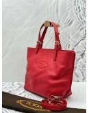 (UNUSED) TOD’S TOTE TOP HANDLE AND SHOULDER BAG IN RED PEBBLED LEATHER