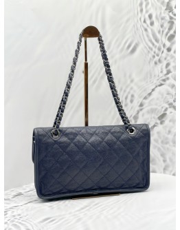 CHANEL FRENCH RIVIERA FLAP SHOULDER BAG IN DARK BLUE CAVIAR LEATHER