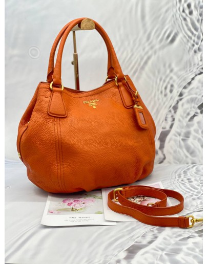 PRADA ORANGE VITELLO DAINO TOTE BAG 