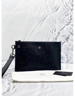 (UNUSED) VERSACE MEDUSA BLACK LEATHER POUCH BAG