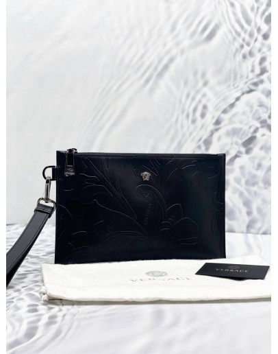 (UNUSED) VERSACE MEDUSA BLACK LEATHER POUCH BAG