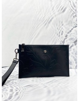(UNUSED) VERSACE MEDUSA BLACK LEATHER POUCH BAG