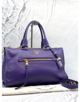 PRADA BL0805 HANDLE BAG VIOLA VITELLO DAINO SOFT LEATHER WITH ZIPPED AND LEATHER STRAP