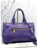 PRADA BL0805 HANDLE BAG VIOLA VITELLO DAINO SOFT LEATHER WITH ZIPPED AND LEATHER STRAP