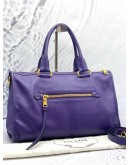 PRADA BL0805 HANDLE BAG VIOLA VITELLO DAINO SOFT LEATHER WITH ZIPPED AND LEATHER STRAP