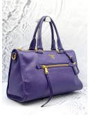 PRADA BL0805 HANDLE BAG VIOLA VITELLO DAINO SOFT LEATHER WITH ZIPPED AND LEATHER STRAP