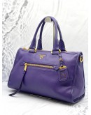 PRADA BL0805 HANDLE BAG VIOLA VITELLO DAINO SOFT LEATHER WITH ZIPPED AND LEATHER STRAP