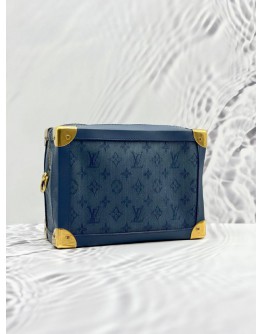 (LIKE NEW) LOUIS VUITTON SOFT TRUNK CROSSBODY BAG IN BLUE MONOGRAM CANVAS DENIM AND CALFSKIN LEATHER