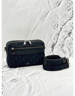 (LIKE NEW) CHRISTIAN DIOR MINI SAFARI WITH CROSSBODY STRAP IN BLACK DIOR OBLIQUE JACQUARD AND GRAINED CALFSKIN LEATHER