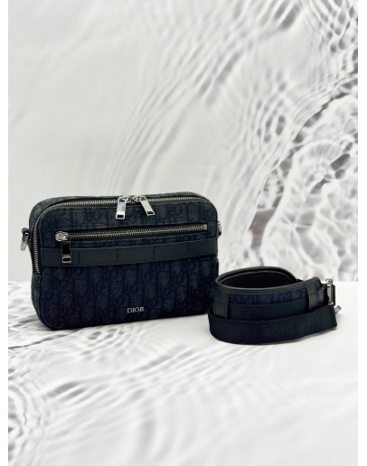 (LIKE NEW) CHRISTIAN DIOR MINI SAFARI WITH CROSSBODY STRAP IN BLACK DIOR OBLIQUE JACQUARD AND GRAINED CALFSKIN LEATHER