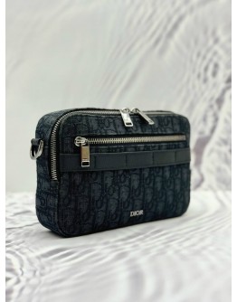 (LIKE NEW) CHRISTIAN DIOR MINI SAFARI WITH CROSSBODY STRAP IN BLACK DIOR OBLIQUE JACQUARD AND GRAINED CALFSKIN LEATHER