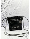 (LIKE NEW) MICROCHIP CHANEL 22 MINI BLACK CALFSKIN LEATHER TOTE SHOULDER CHAIN BAG 