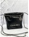 (LIKE NEW) MICROCHIP CHANEL 22 MINI BLACK CALFSKIN LEATHER TOTE SHOULDER CHAIN BAG 