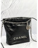 (LIKE NEW) MICROCHIP CHANEL 22 MINI BLACK CALFSKIN LEATHER TOTE SHOULDER CHAIN BAG 