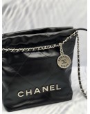 (LIKE NEW) MICROCHIP CHANEL 22 MINI BLACK CALFSKIN LEATHER TOTE SHOULDER CHAIN BAG 