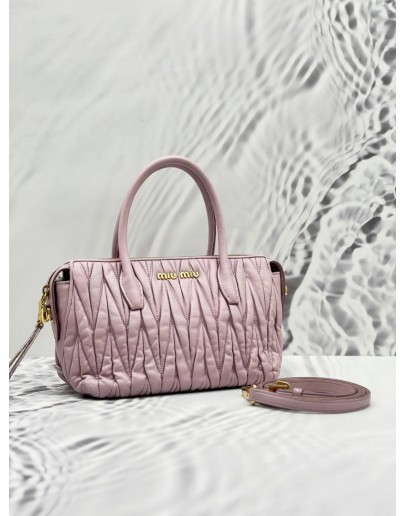 MIU MIU TOP HANDLE BAG WITH STRAP IN PINK LILAC SOFT NAPPA LEATHER WITH MATELASSE QUILTING
