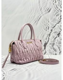 MIU MIU TOP HANDLE BAG WITH STRAP IN PINK LILAC SOFT NAPPA LEATHER WITH MATELASSE QUILTING