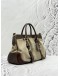 PRADA TOP HANDLE BAG WITH STRAP IN BEIGE CANVAS AND DARK BROWN CALFSKIN LEATHER