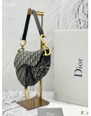 (LIKE NEW) 2018 CHRISTIAN DIOR SADDLE SHOULDER BAG IN BLUE DIOR OBLIQUE JACQUARD AND CALFSKIN LEATHER -FULL SET-