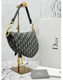 (LIKE NEW) 2018 CHRISTIAN DIOR SADDLE SHOULDER BAG IN BLUE DIOR OBLIQUE JACQUARD AND CALFSKIN LEATHER -FULL SET-