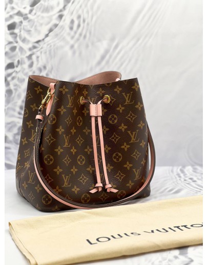 (LIKE NEW) LOUIS VUITTON NEONOE MM BAG IN BROWN MONOGRAM CANVAS & PINK COWHIDE LEATHER