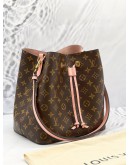 (LIKE NEW) LOUIS VUITTON NEONOE MM BAG IN BROWN MONOGRAM CANVAS & PINK COWHIDE LEATHER