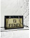 FENDI LOGO CROSSBODY BAG IN KHAKI TRANSPARENT MESH AND BLACK CALFSKIN LEATHER