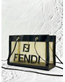 FENDI LOGO CROSSBODY BAG IN KHAKI TRANSPARENT MESH AND BLACK CALFSKIN LEATHER