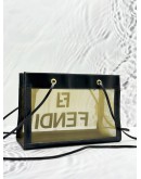 FENDI LOGO CROSSBODY BAG IN KHAKI TRANSPARENT MESH AND BLACK CALFSKIN LEATHER