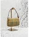 BURBERRY POCHETTE IN BEIGE HAYMARKET CHECK CANVAS AND BURGUNDY CALFSKIN LEATHER
