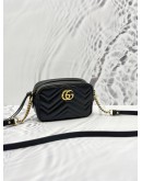 GUCCI GG MARMONT MINI CAMERA CROSSBODY BAG IN BLACK MATELASSE CHEVRON LEATHER
