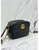 GUCCI GG MARMONT MINI CAMERA CROSSBODY BAG IN BLACK MATELASSE CHEVRON LEATHER