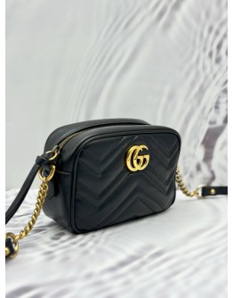 GUCCI GG MARMONT MINI CAMERA CROSSBODY BAG IN BLACK MATELASSE CHEVRON LEATHER