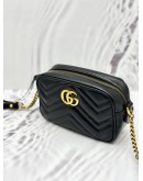 GUCCI GG MARMONT MINI CAMERA CROSSBODY BAG IN BLACK MATELASSE CHEVRON LEATHER