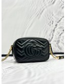 GUCCI GG MARMONT MINI CAMERA CROSSBODY BAG IN BLACK MATELASSE CHEVRON LEATHER