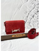 TOD’S DOUBLE T FLAP CROSSBODY BAG IN DEEP RED SUEDE LEATHER