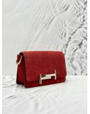 TOD’S DOUBLE T FLAP CROSSBODY BAG IN DEEP RED SUEDE LEATHER