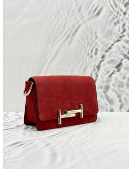 TOD’S DOUBLE T FLAP CROSSBODY BAG IN DEEP RED SUEDE LEATHER