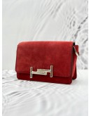 TOD’S DOUBLE T FLAP CROSSBODY BAG IN DEEP RED SUEDE LEATHER