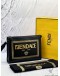 FENDI X VERSACE BLACK LEATHER LOGO WRISTLET ZIP POUCH -FULL SET- 