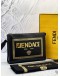 FENDI X VERSACE BLACK LEATHER LOGO WRISTLET ZIP POUCH -FULL SET- 