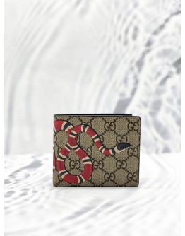 (LIKE NEW)GUCCI BEIGE GG SUPREME CANVAS KINGSNAKE WALLET