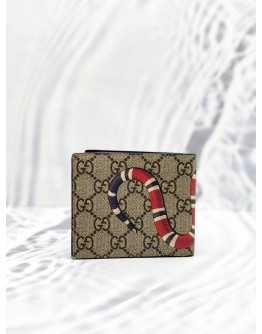 (LIKE NEW)GUCCI BEIGE GG SUPREME CANVAS KINGSNAKE WALLET