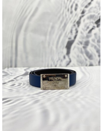 PRADA NAVY BLUE/BROWN LEATHER REVERSIBLE BELT SIZE 40