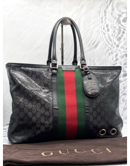 GUCCI IMPRIME MONOGRAM WEB 500 TOTE BLACK BAG 